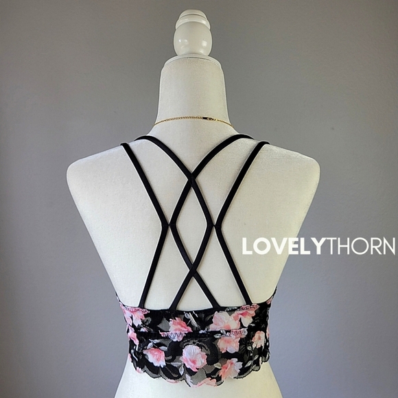 VS PINK // ltd ed stretchy satin & lace strappy cross back plunge bralette - Picture 5 of 11